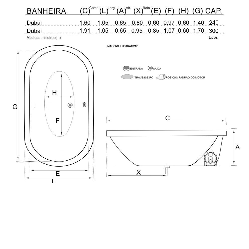 Planta baixa - Banheira de Imersão Dupla em Acrílico Dubai