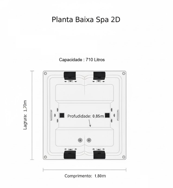 Planta baixa - Spa Lineaplas Porto Belo 4 Lugares LUXO Acrílico com Deck de Madeira