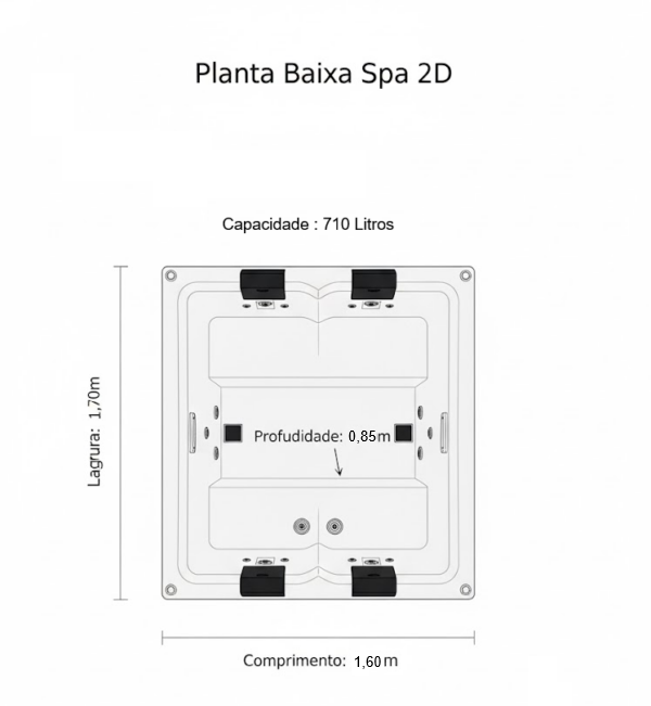 Planta baixa - Spa Lineaplas em Acrílico Com Hidro LUXO Sem Deck | Porto Belo 4 lugares